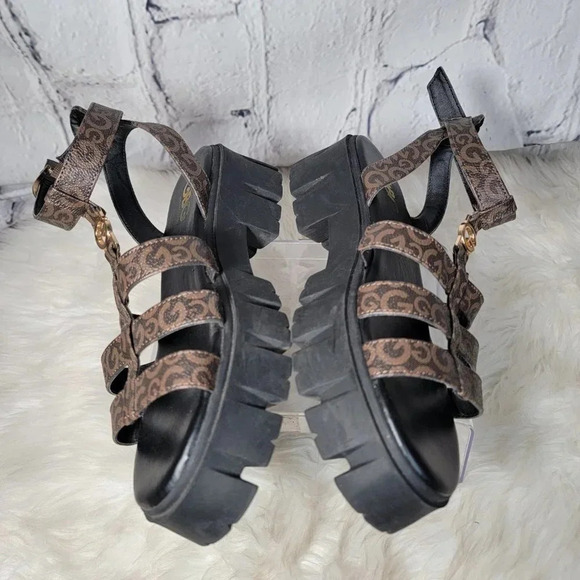 G by GUESS Womens 8.5 Platform 90s 2000s Brown Lug Chunky Sandal Retro Preppy - Picture 7 of 12